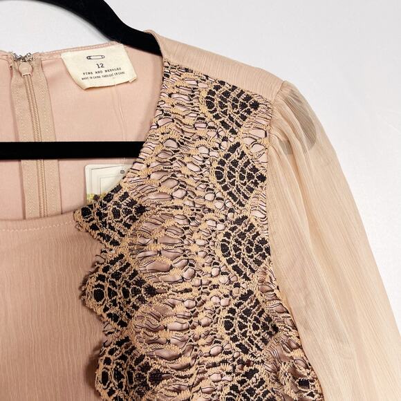 New Urban Outfitters Pins and Needles 12 Cream Black Lace Trim Long Sleeve Dress - Picture 5 of 12